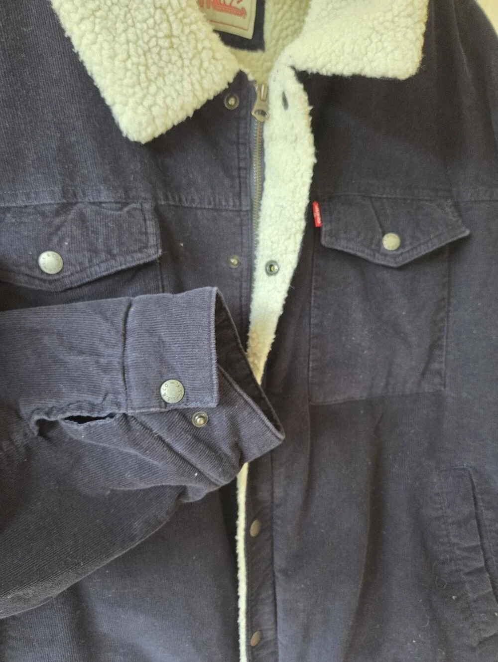 Levi's Men's Corduroy Fleece Jacket 5XL Navy Full Zip Logo Big and Tall